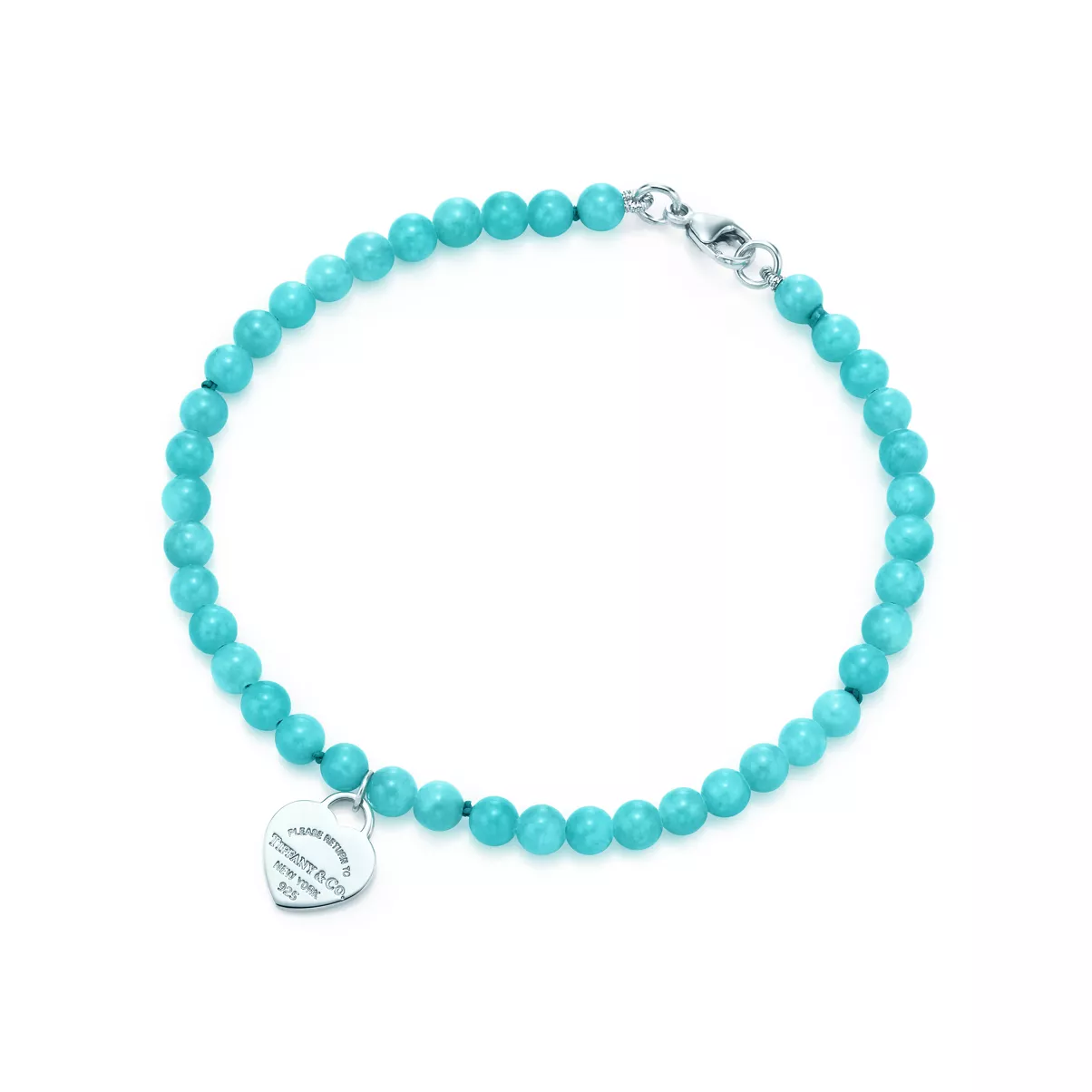 Heart Tag Bead Bracelet in Silver with Amazonite, 4 mm