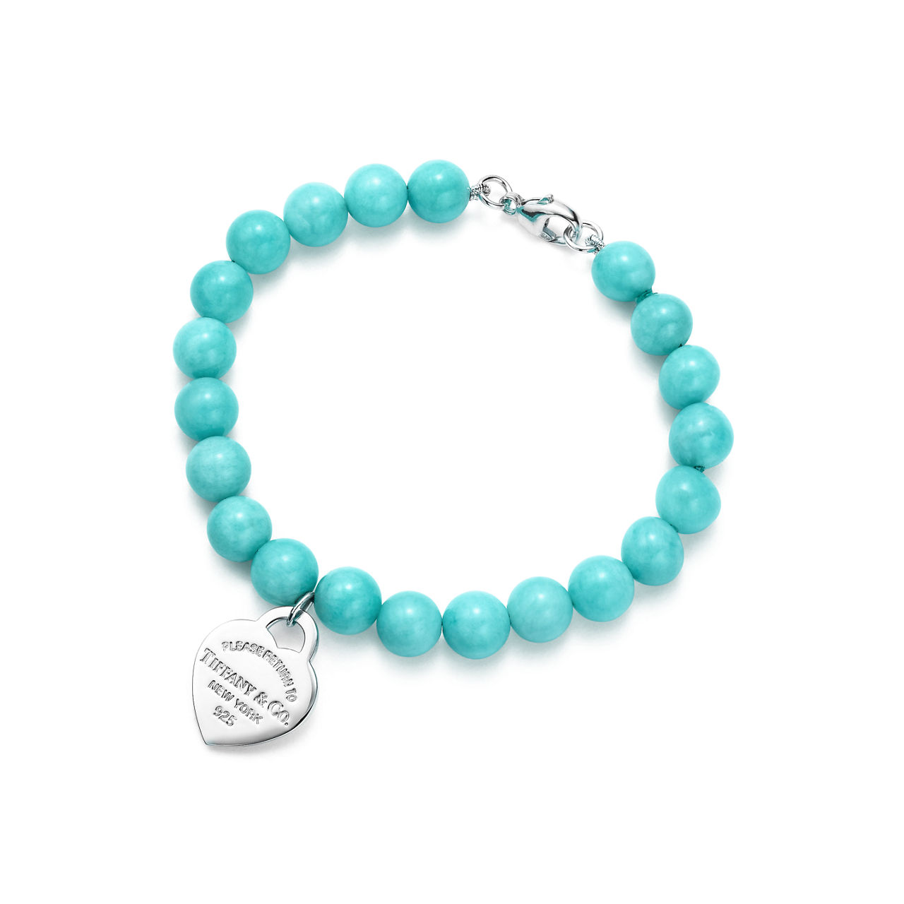 Return to Tiffany™:Heart Tag Bead Bracelet in Silver with Amazonite, 8 mm image number 0