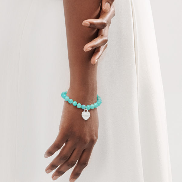 Return to Tiffany™:Heart Tag Bead Bracelet in Silver with Amazonite, 8 mm