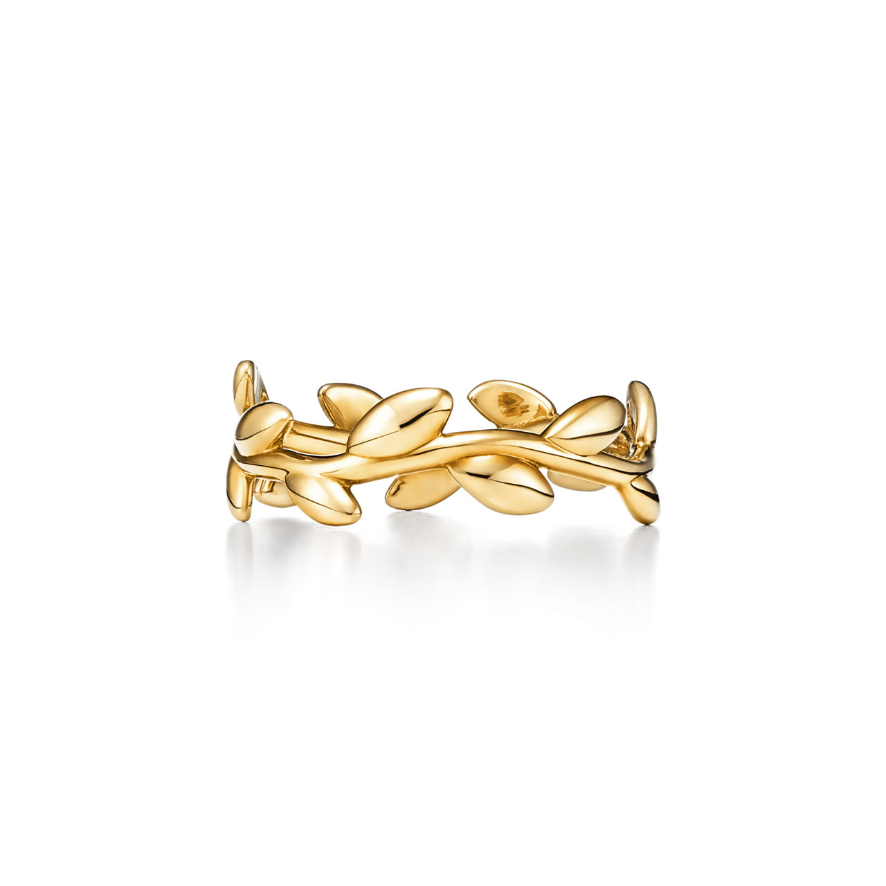 Olive Leaf Band Ring in Yellow Gold, Narrow