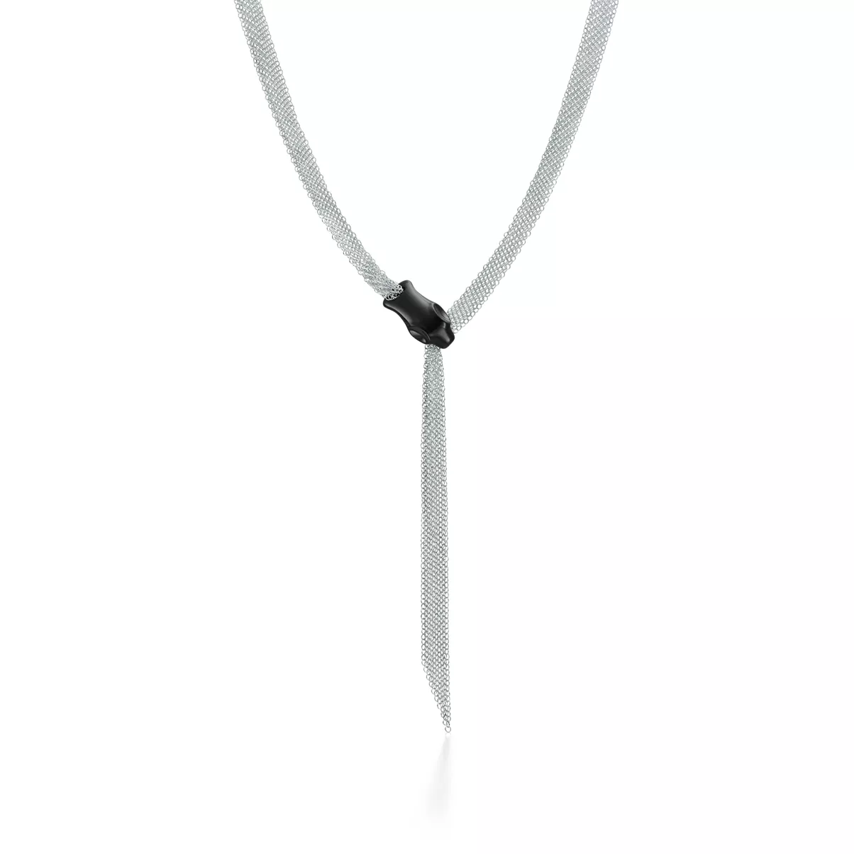 Snake Necklace in Sterling Silver Mesh with Black Nephrite Jade