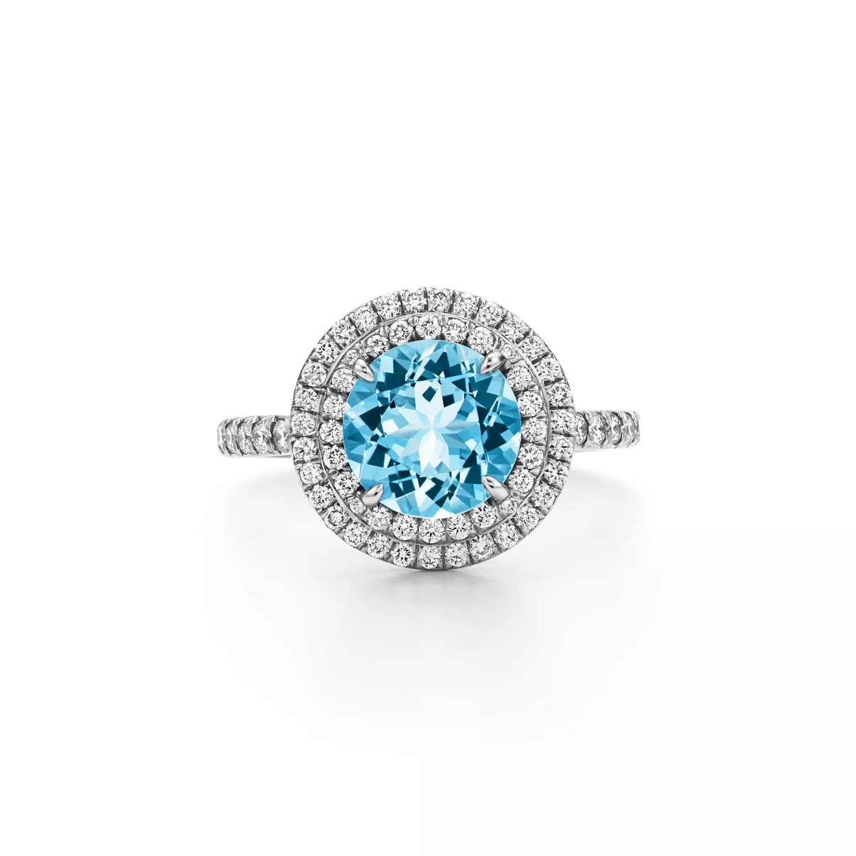 Ring in Platinum with an Aquamarine and Diamonds