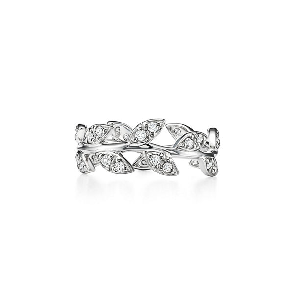 Paloma Picasso®:Olive Leaf Ring in White Gold with Diamonds, Narrow