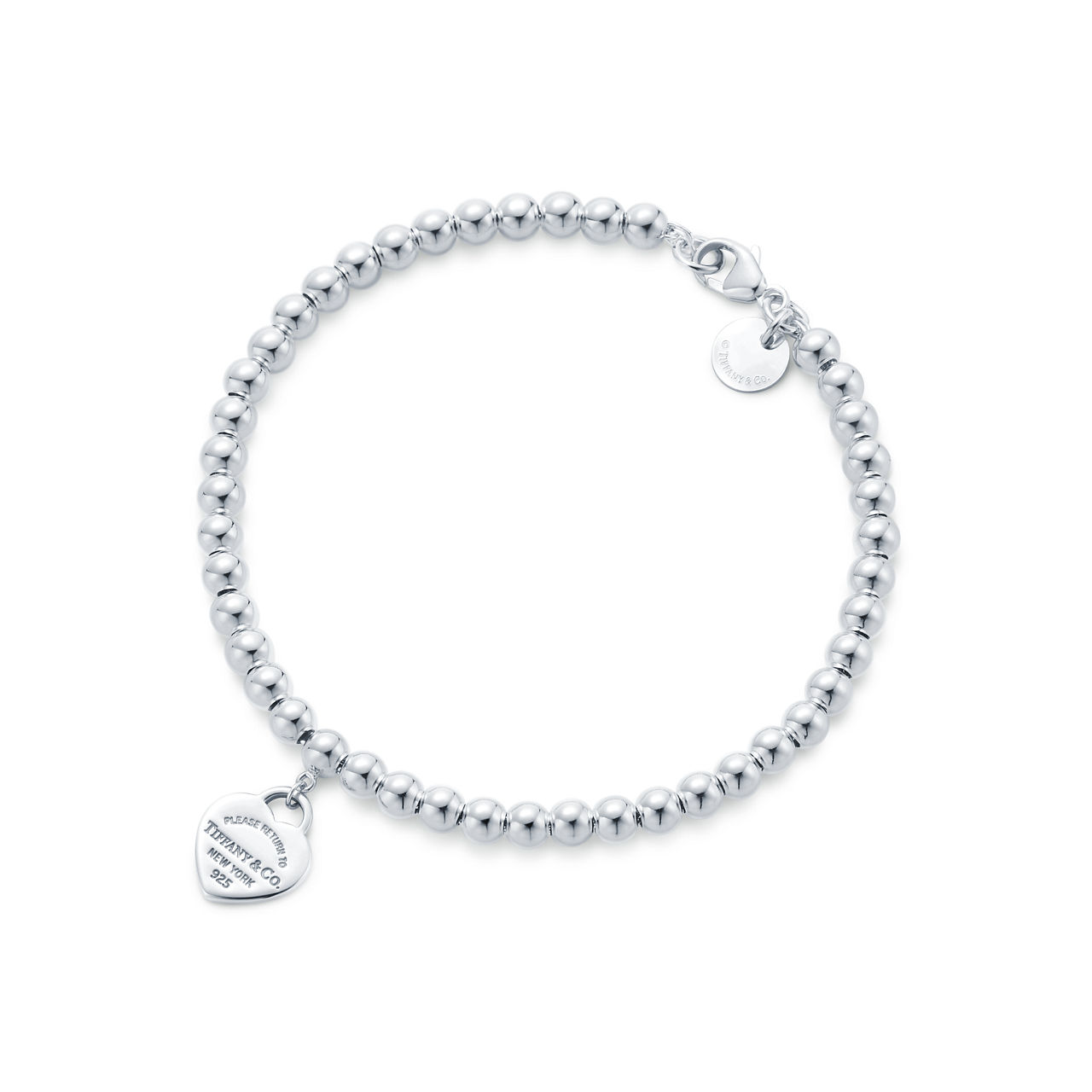 Return to Tiffany™:Rosafarbenes Kugelarmband mit Herzanhänger in Silber, 4 mm Bildnummer 2