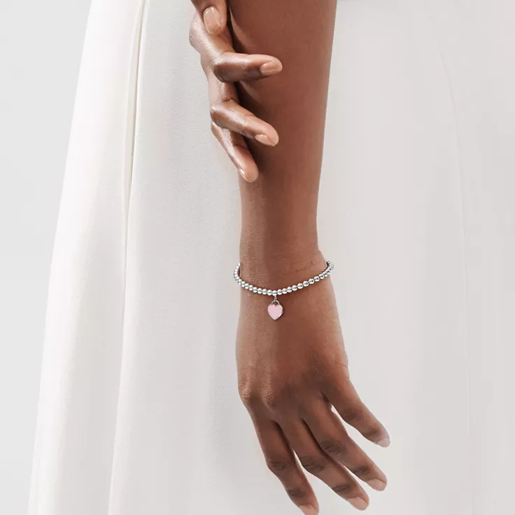 Return to Tiffany®:Pink Heart Tag Bead Bracelet in Silver, 4 mm, 1