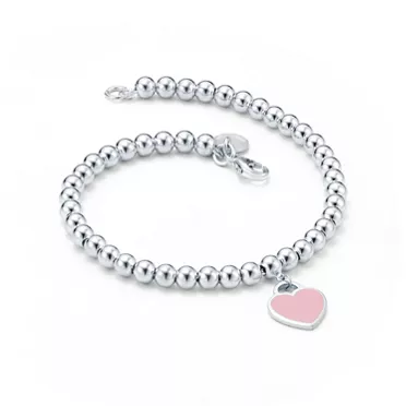 Return to Tiffany&trade;:Rosafarbenes Kugelarmband mit Herzanh&auml;nger in Silber, 4 mm, 3