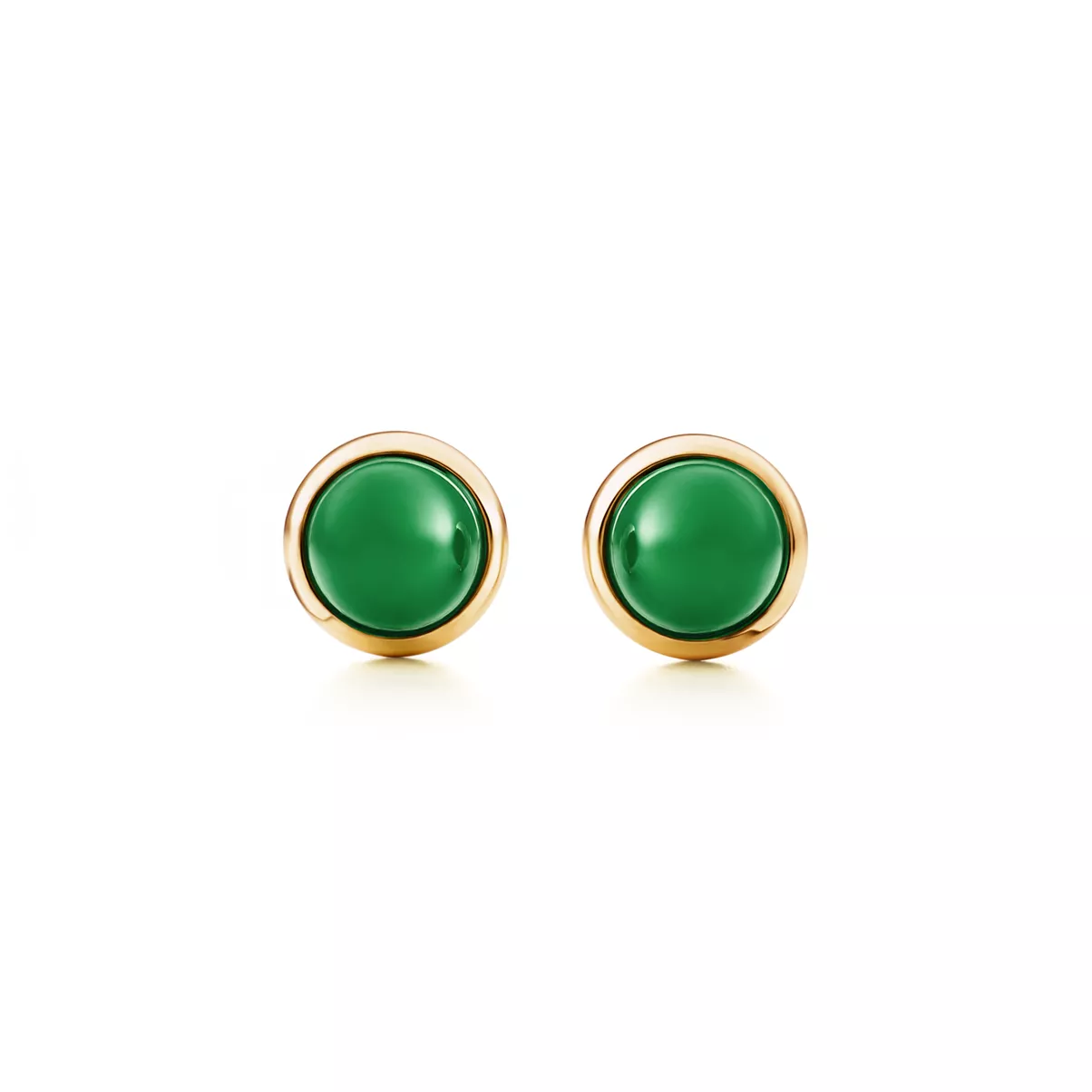 Cabochon Earrings in Yellow Gold with Green Nephrite Jade