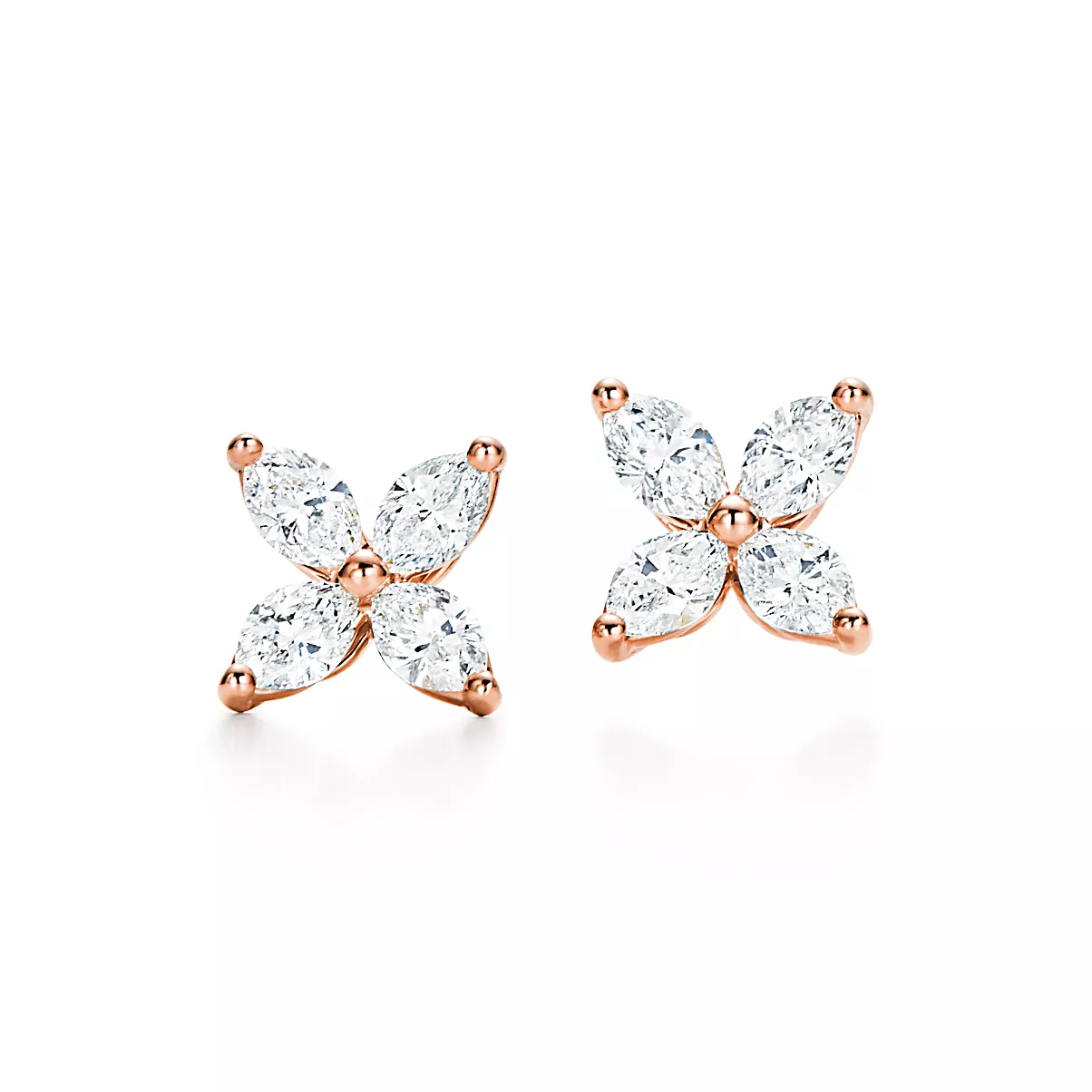 Tiffany Victoria Earrings 18K 로즈 골드 라운드 브릴리언트 다이아몬드 One Scale