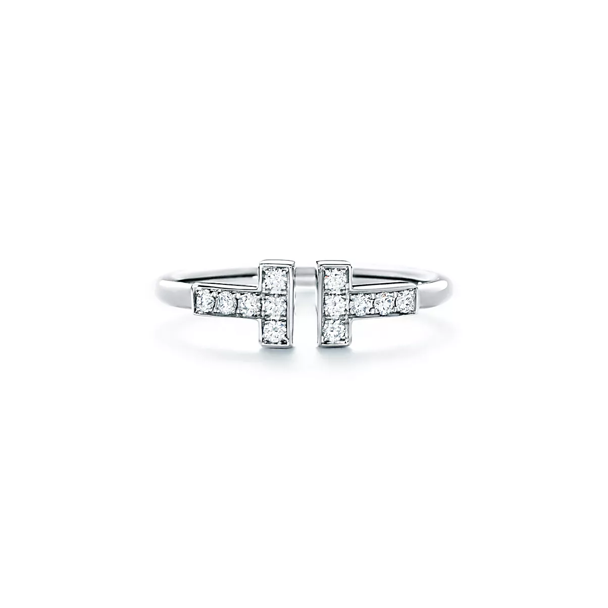 Tiffany T Ring 18K 화이트 골드와 팔라듐 라운드 브릴리언트 다이아몬드