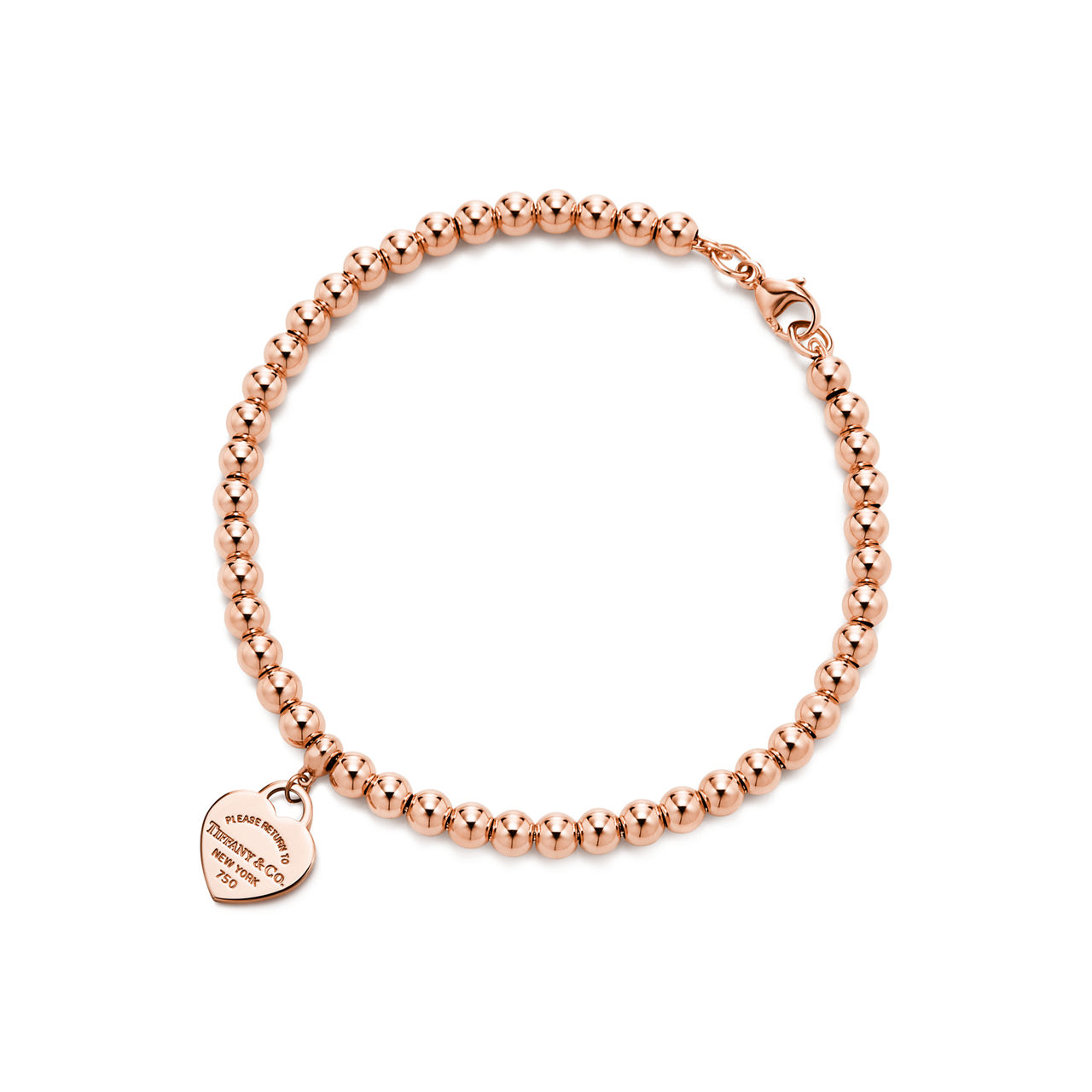 Kugelarmband mit Herzanhänger in Roségold, 4 mm
