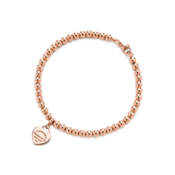 Return to Tiffany™:Heart Tag Bead Bracelet in Rose Gold, 4 mm