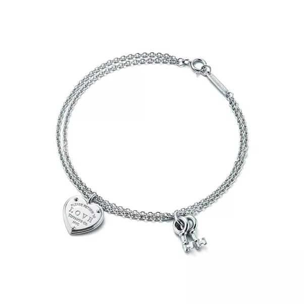 Armband mit Love-Herzanhänger und Schlüssel in Silber
