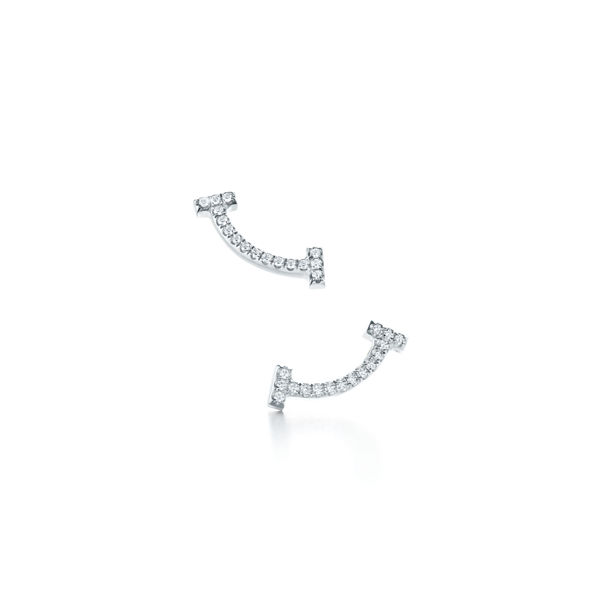 Tiffany T:Smile Earrings in White Gold with Diamonds