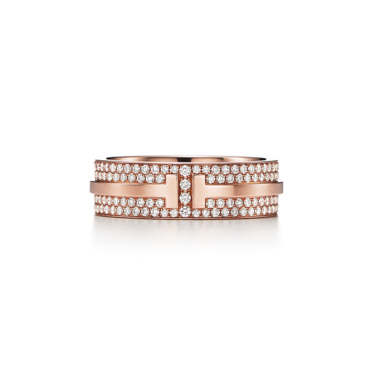 Anillo ancho de pavé de diamantes de oro rosa de 18 quilates