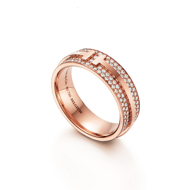 Tiffany T:Wide Pavé Diamond Ring in 18k Rose Gold image number 4