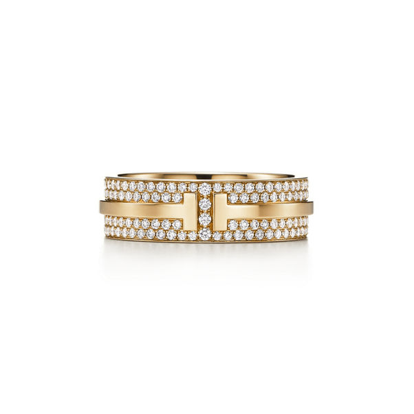 Tiffany T:Wide Pavé Diamond Ring in Yellow Gold