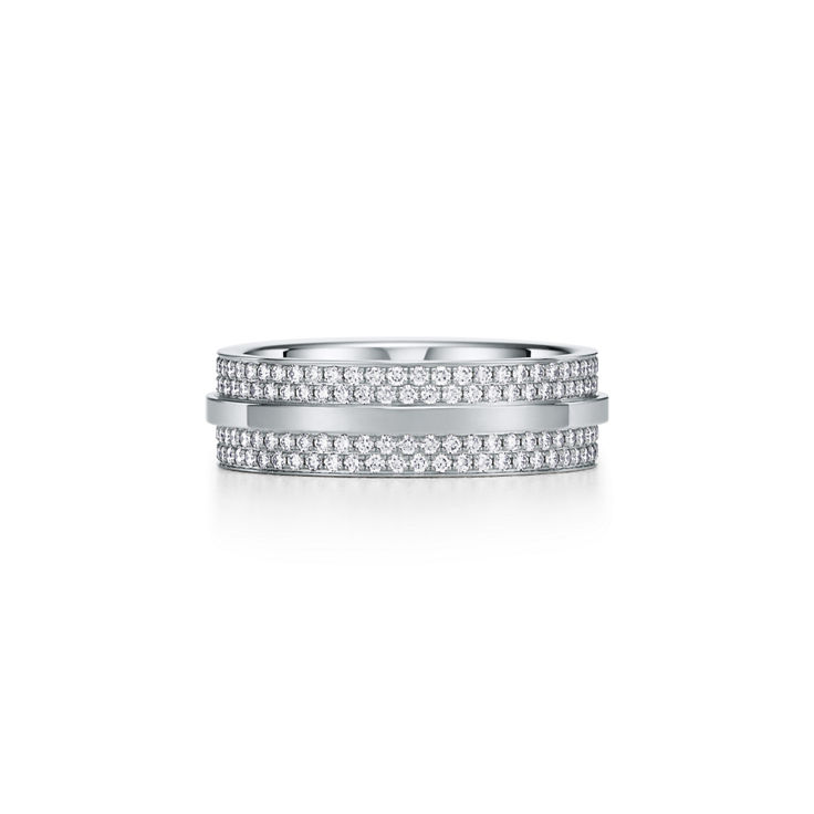 Tiffany T:Wide Pavé Diamond Ring in White Gold image number 5
