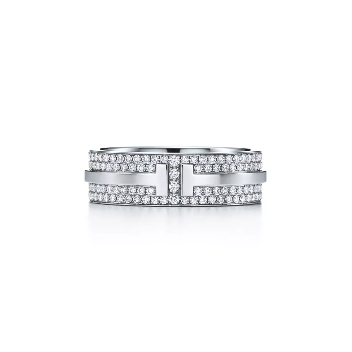 Wide Pav&eacute; Diamond Ring in 18k White Gold