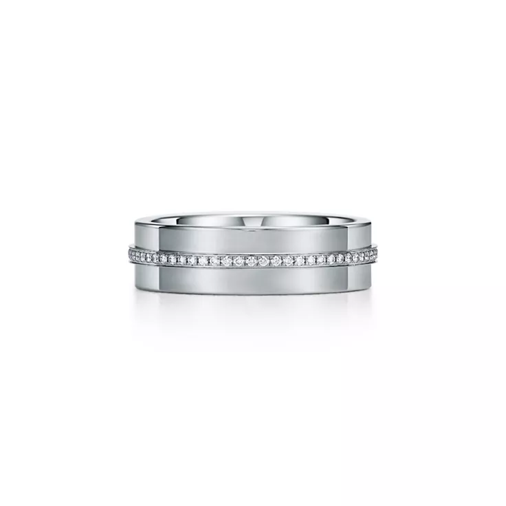 Collezione Tiffany T:Anello a fascia con diamanti in oro bianco, 4