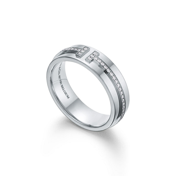 Collezione Tiffany T:Anello a fascia con diamanti in oro bianco numero immagine 5