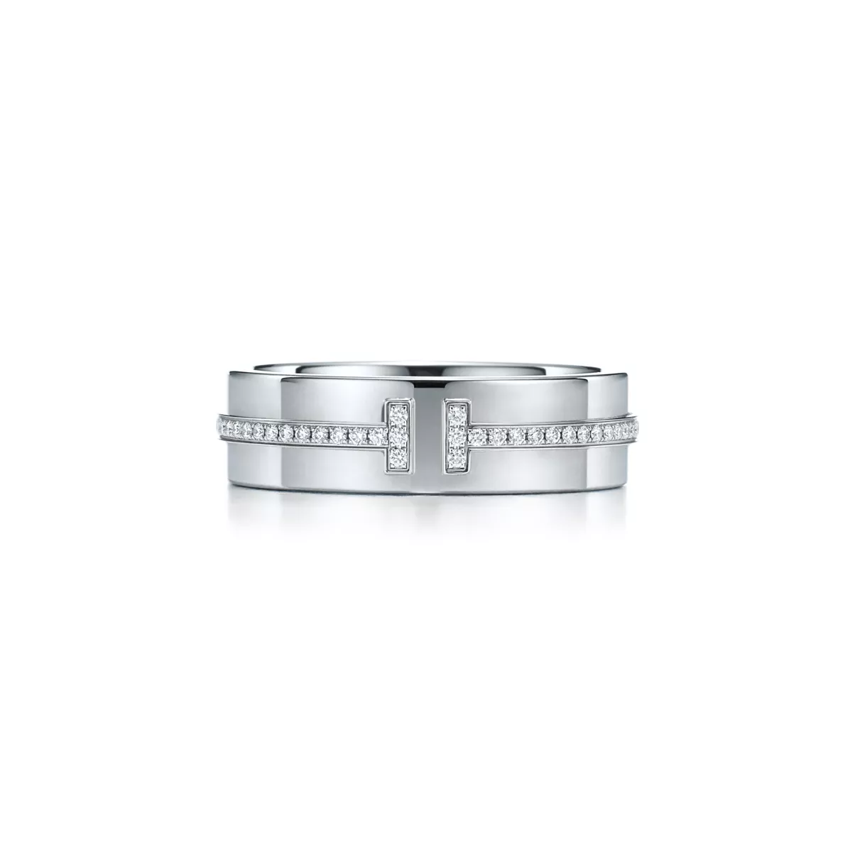Wide Diamond Ring in White Gold