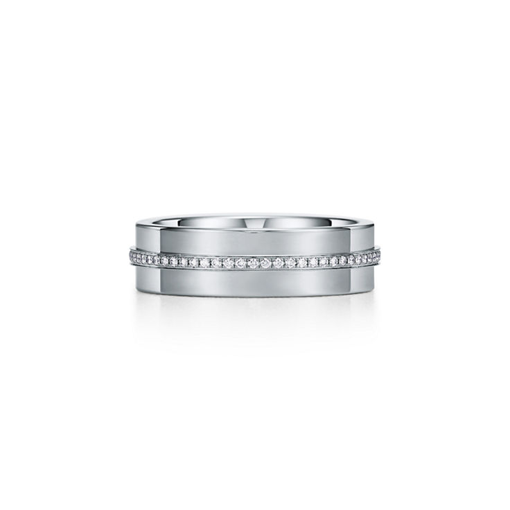 Tiffany T:Wide Diamond Ring in White Gold image number 4