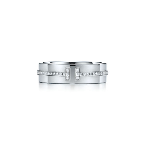 Tiffany T:Wide Diamond Ring in White Gold