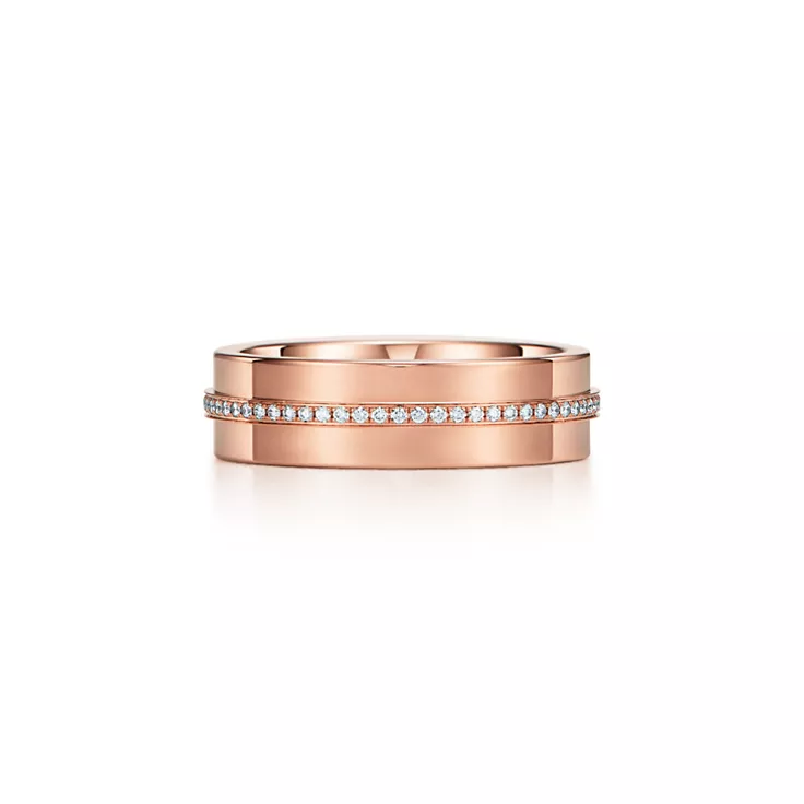 Tiffany T:Wide Diamond Ring in Rose Gold, 4