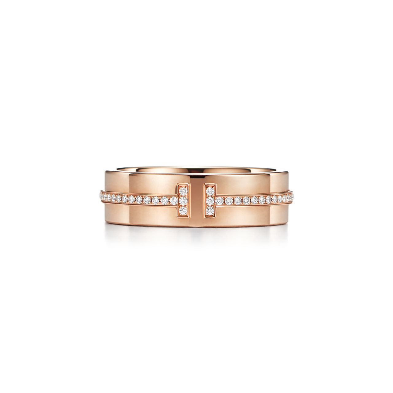 Anillo de diamantes ancho de oro rosa