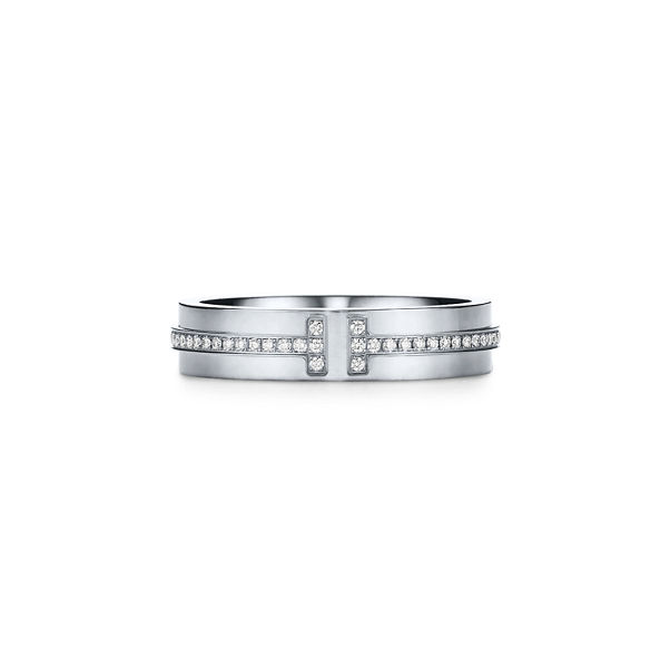 Tiffany T:Narrow Diamond Ring in White Gold