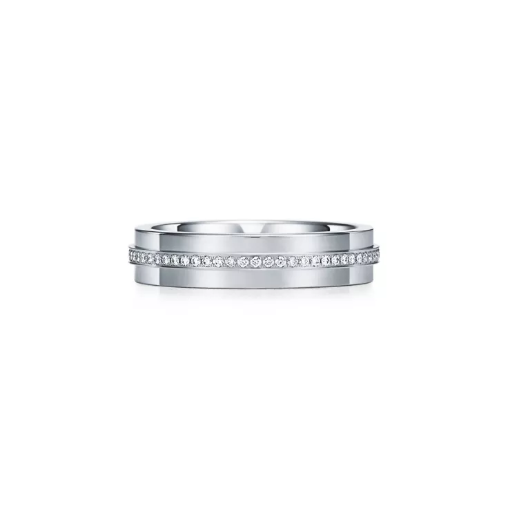 Tiffany T:Narrow Diamond Ring in White Gold, 5