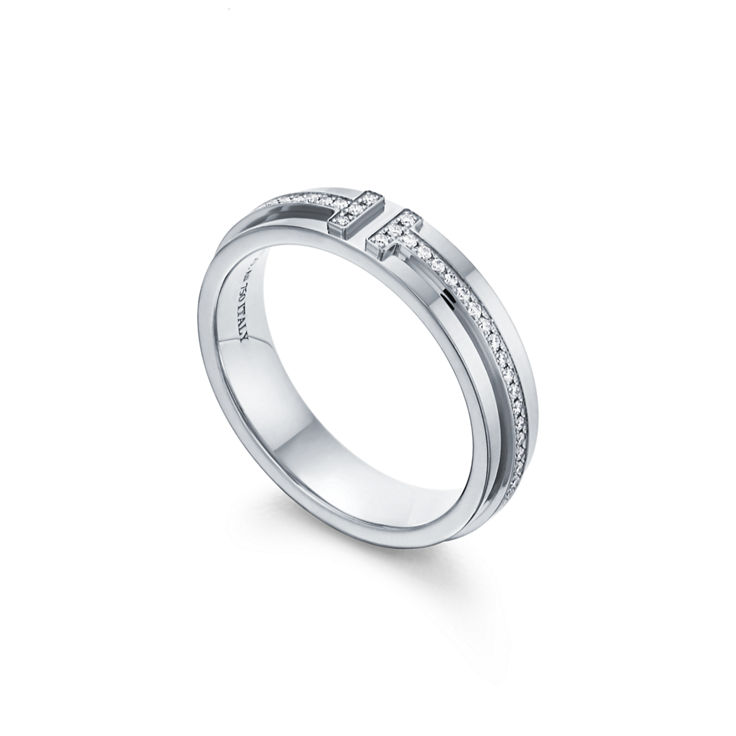 Tiffany T:Narrow Diamond Ring in White Gold image number 4