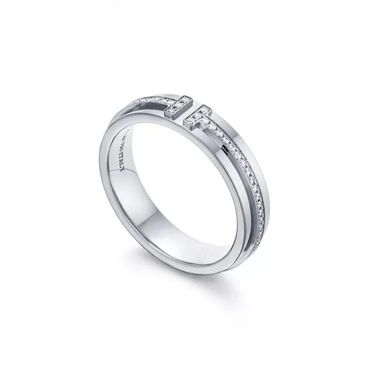 Tiffany T:Narrow Diamond Ring in White Gold, 4