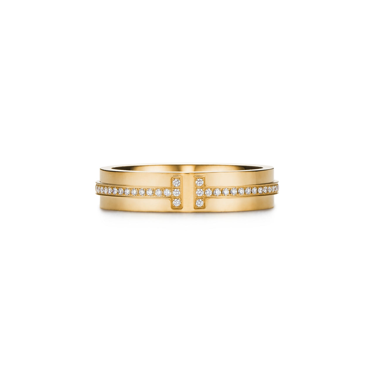 Anillo de diamantes estrecho de oro amarillo