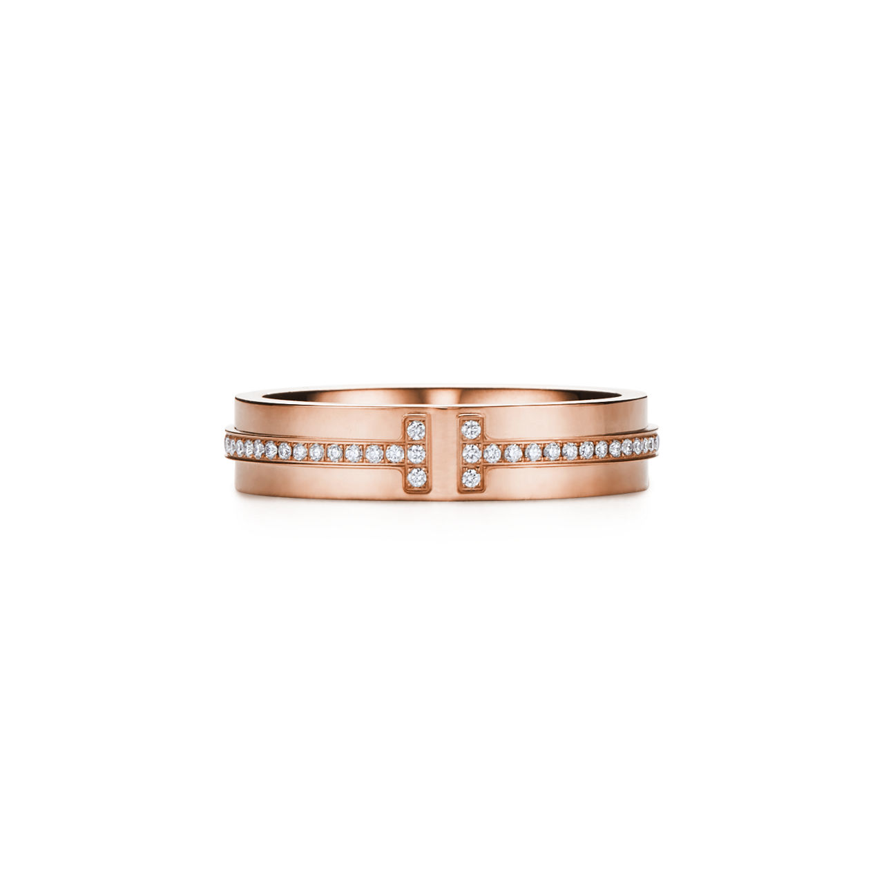 Anillo de diamantes estrecho de oro rosa