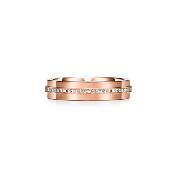 Tiffany T:Narrow Diamond Ring in Rose Gold image number 5