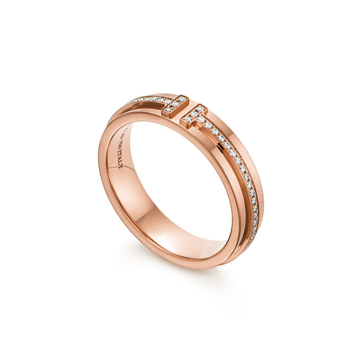 Tiffany T:Narrow Diamond Ring in Rose Gold image number 4