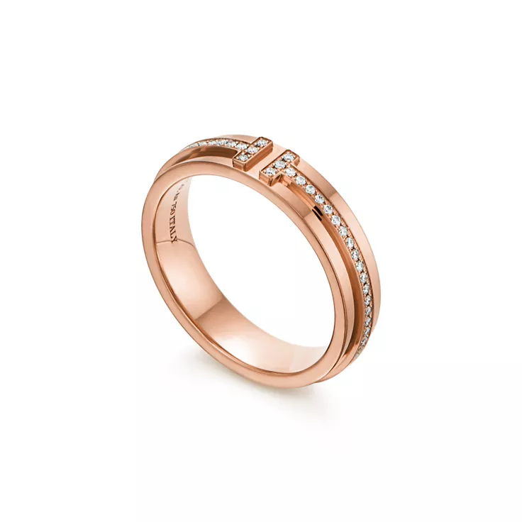 Tiffany T:Narrow Diamond Ring in Rose Gold, 4