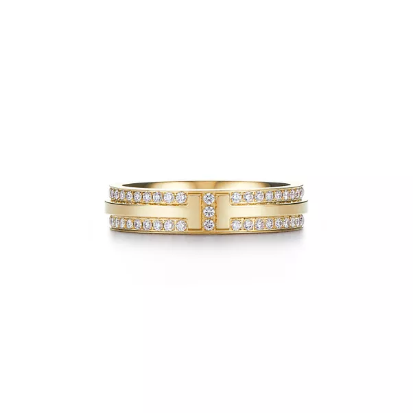 Schmaler Pavé-Diamantring in Gelbgold