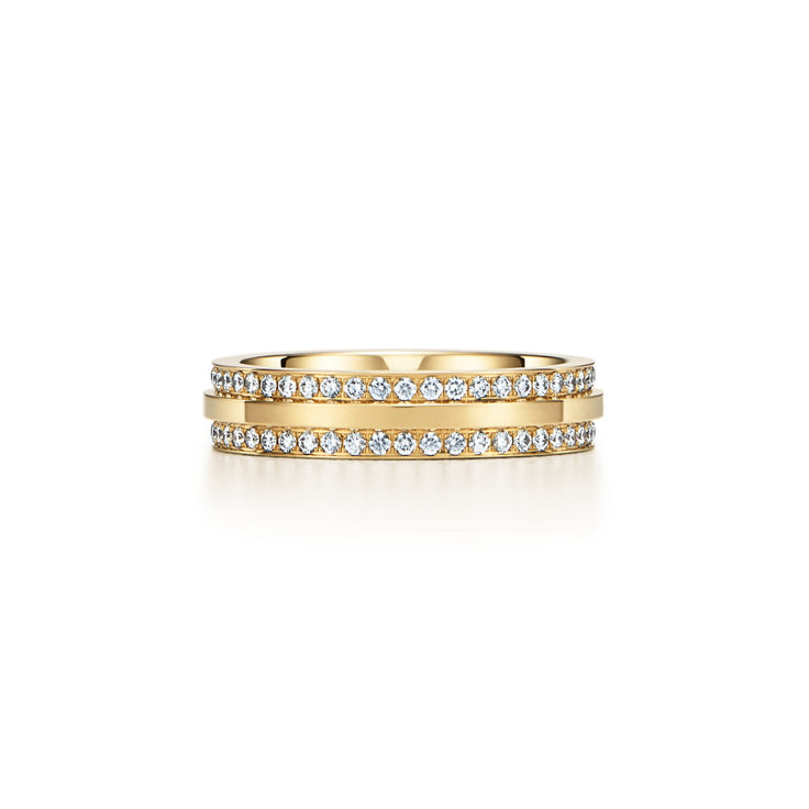 Tiffany T:Schmaler Pavé-Diamantring in Gelbgold Bildnummer 4