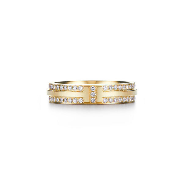 Tiffany T:Narrow Pavé Diamond Ring in Yellow Gold