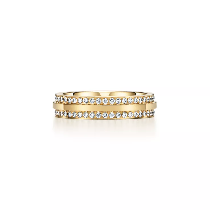 Tiffany T:Narrow Pav&eacute; Diamond Ring in Yellow Gold, 4
