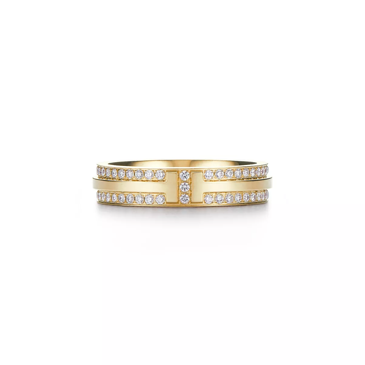 Schmaler Pav&eacute;-Diamantring in Gelbgold