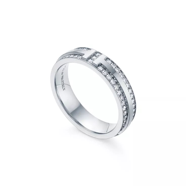 Tiffany T:Narrow Pav&eacute; Diamond Ring in White Gold, 4