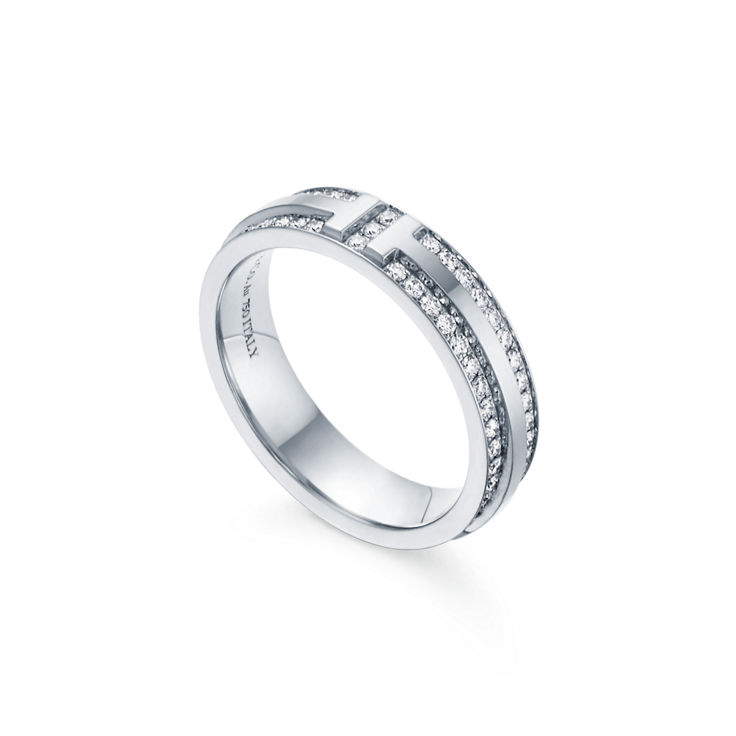 Tiffany T:Narrow Pavé Diamond Ring in White Gold image number 4