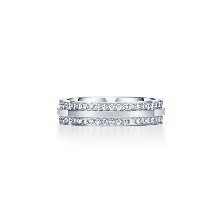 Tiffany T:Narrow Pavé Diamond Ring in White Gold image number 5