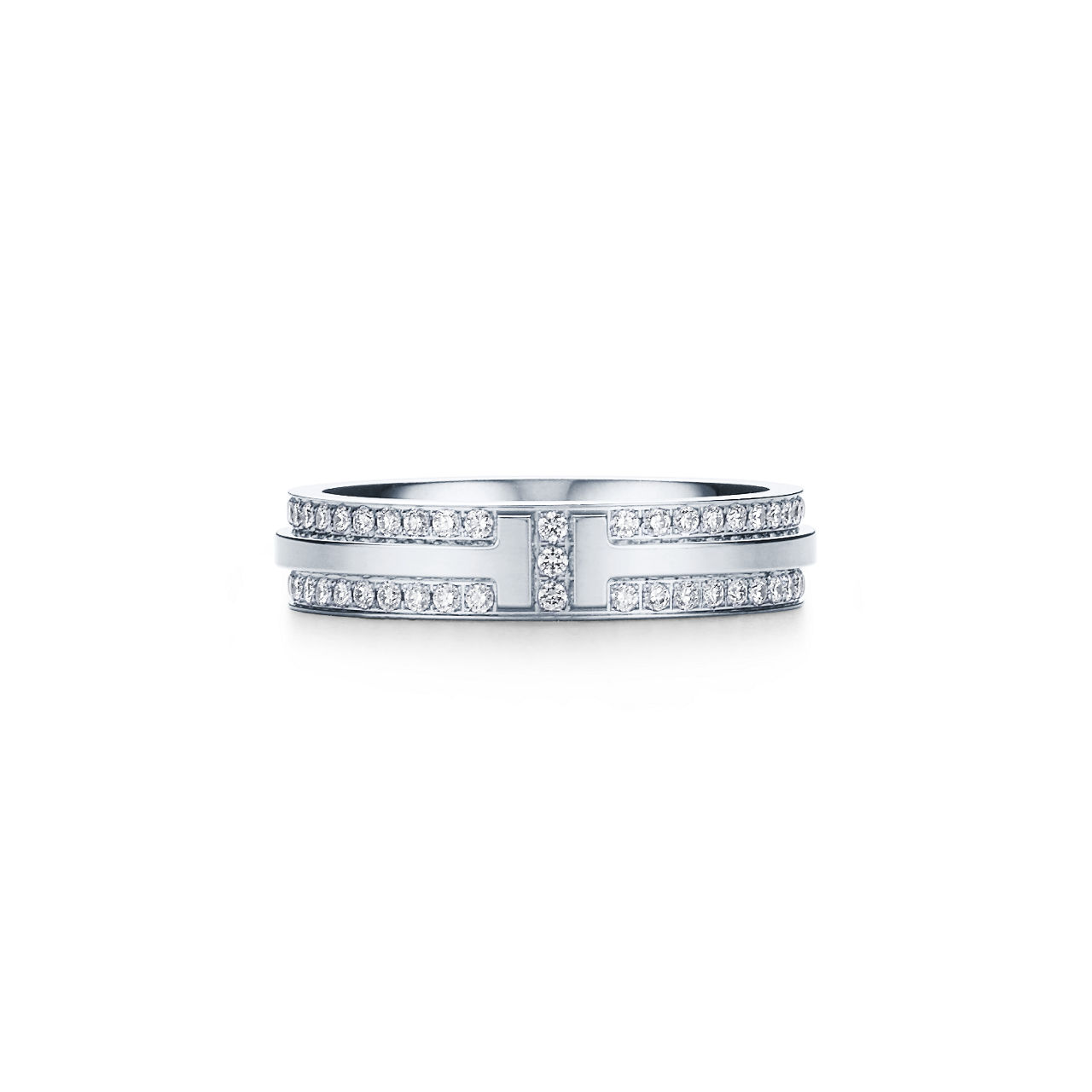 Tiffany T:Narrow Pavé Diamond Ring in White Gold image number 0