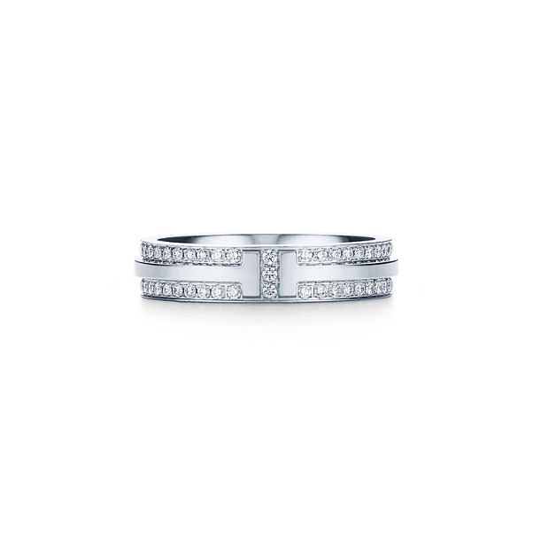 Tiffany T:Narrow Pavé Diamond Ring in White Gold