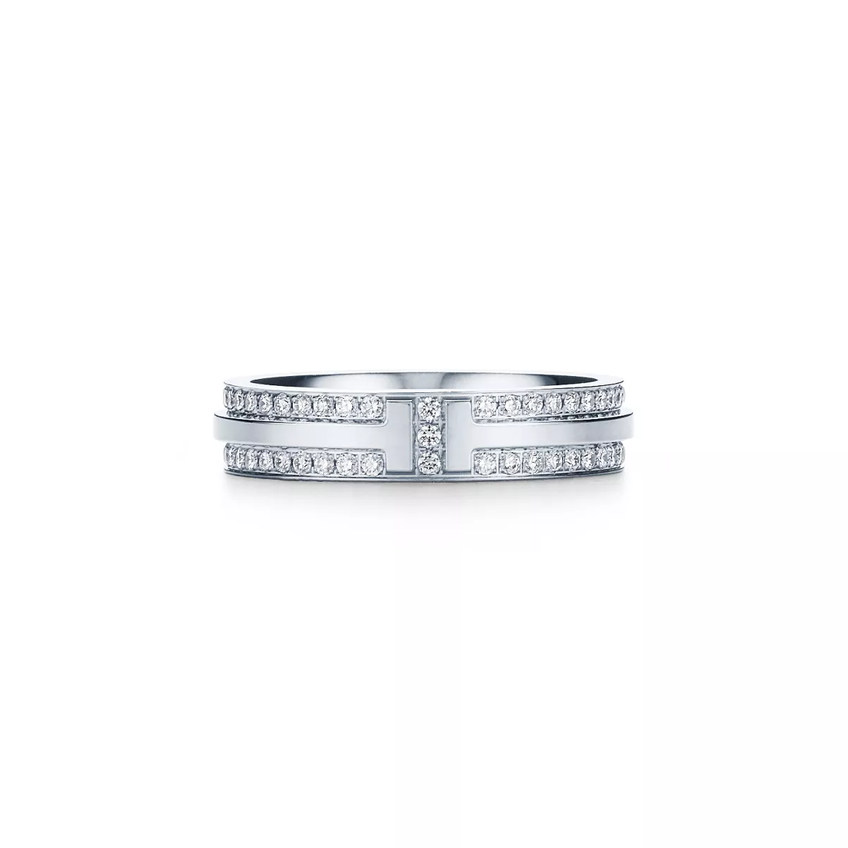Narrow Pav&eacute; Diamond Ring in White Gold