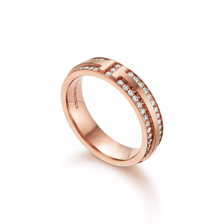 Tiffany T:Anillo estrecho de pavé de diamantes de oro rosa, 4